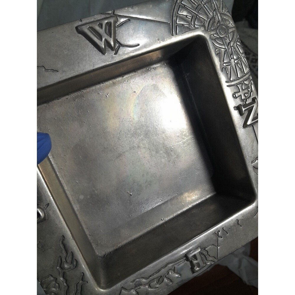 Vintage Salisbury Pewter Compass Dish, Square, Map 8 Inch, HTF - Picture 8 of 10